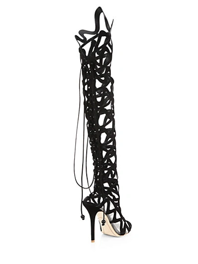 SOPHIA WEBSTER Mila Suede & Mesh Over-The-Knee Cage Boots