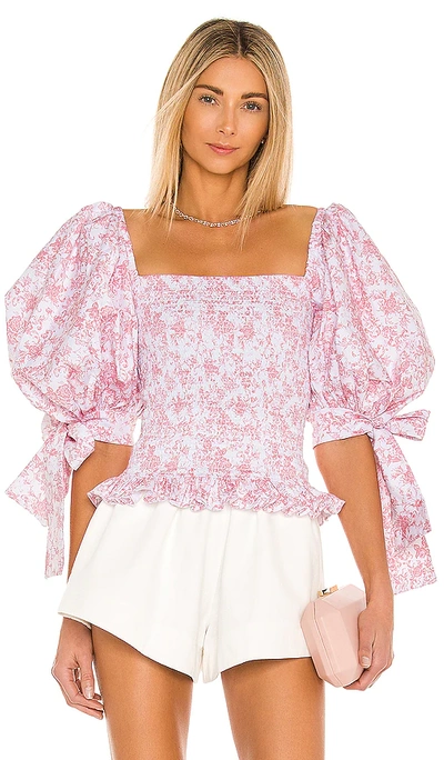 CAROLINE CONSTAS PUFF SLEEVE SMOCKED TOP