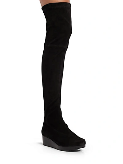 ROBERT CLERGERIE Stretch Suede Over-The-Knee Platform Wedge Boots