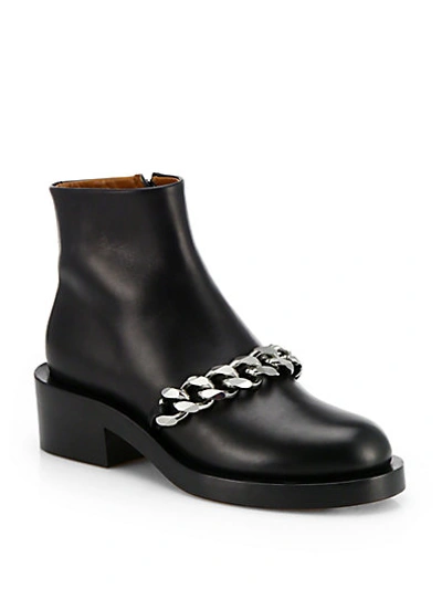 GIVENCHY Laura Chained Leather Motorcycle Ankle Boots