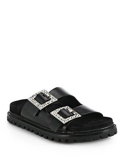 MICHAEL KORS Alda Runway Crystal-Embellished Leather Buckle Sandals