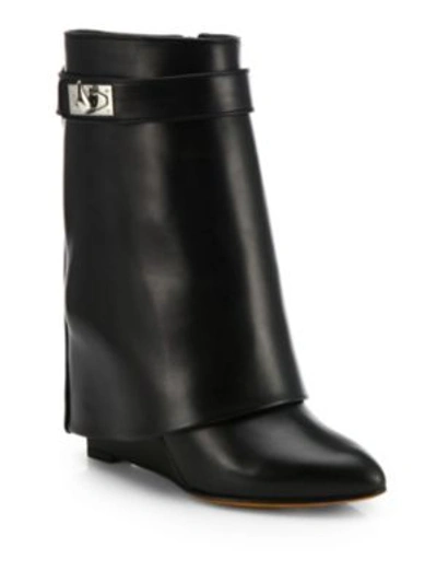 GIVENCHY Shark Lock Leather Pants Mid-Calf Wedge Boots