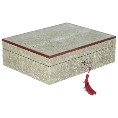 OKA SMALL FAUX SHAGREEN LOCKABLE JEWELRY BOX - TAUPE