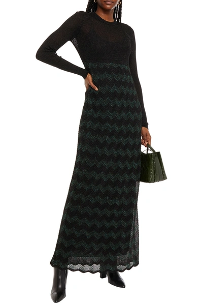 M MISSONI METALLIC RIBBED AND CROCHET-KNIT MAXI DRESS