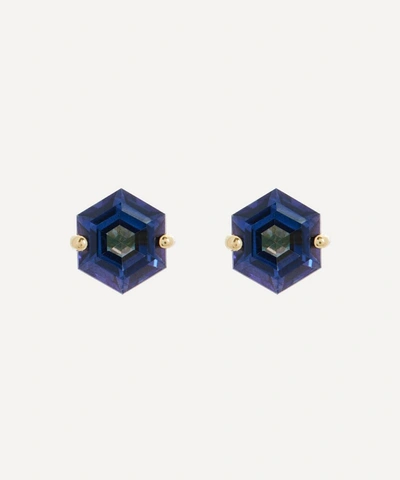 SUZANNE KALAN SUZANNE KALAN 14CT GOLD HEXAGON CUT ENGLISH BLUE TOPAZ STUD EARRINGS