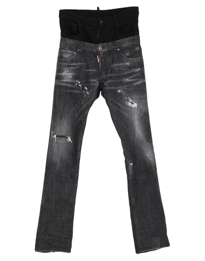 DSQUARED2 DSQUARED2 MAN JEANS BLACK SIZE 34 COTTON, ELASTANE, BOVINE LEATHER