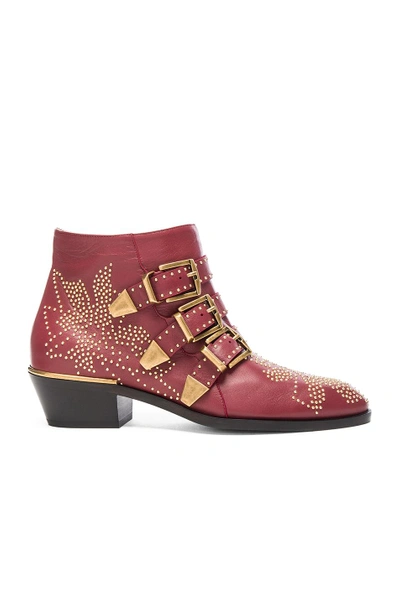 CHLOÉ CHLOE SUSANNA LEATHER STUDDED BOOTIES IN RED