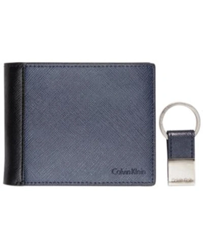 CALVIN KLEIN Calvin Klein Saffiano Leather Two-Tone Bifold Wallet &amp; Key Fob