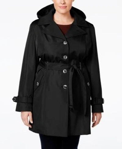 CALVIN KLEIN PLUS SIZE HOODED SINGLE-BREASTED TRENCH COAT