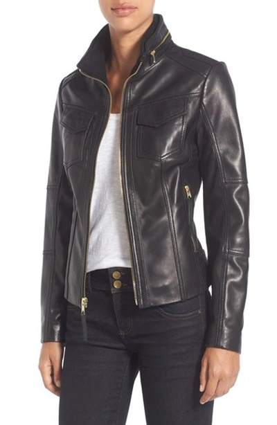 MICHAEL MICHAEL KORS Front Zip Leather Jacket (Regular & Petite)