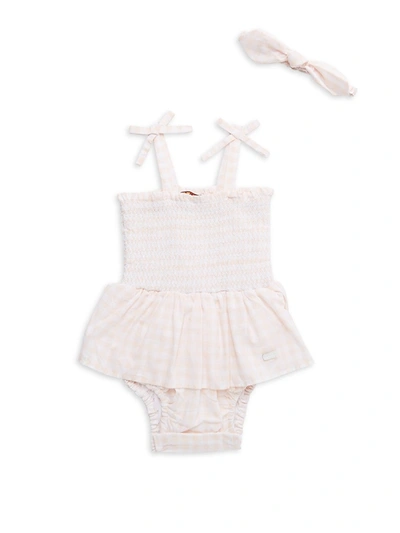 7 FOR ALL MANKIND BABY GIRL'S 2-PIECE GINGHAM SKIRT BODYSUIT & HEADBAND SET