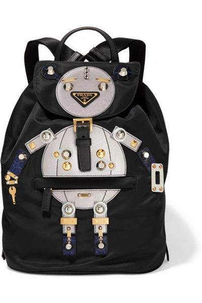 PRADA Robot large appliquéd shell and leather backpack