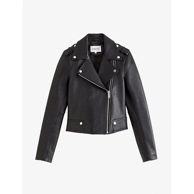 CLAUDIE PIERLOT WOMENS BLACK BIKER-COLLAR LEATHER JACKET