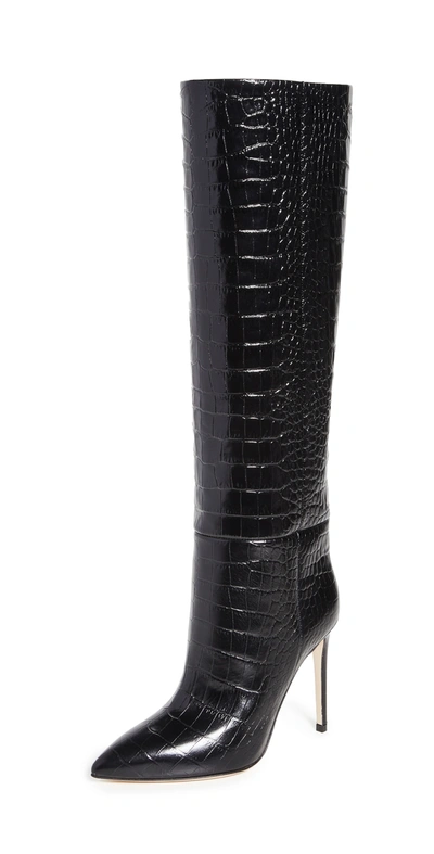 PARIS TEXAS MOC CROCO STILETTO HEEL TALL BOOTS