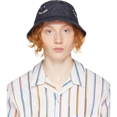PS BY PAUL SMITH NAVY DENIM 'PS' SMILE BUCKET HAT