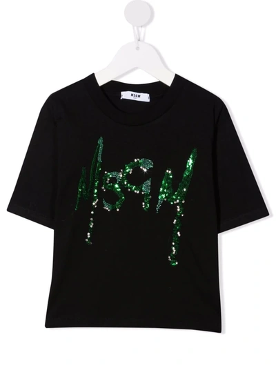 MSGM SEQUIN-LOGO CROPPED T-SHIRT