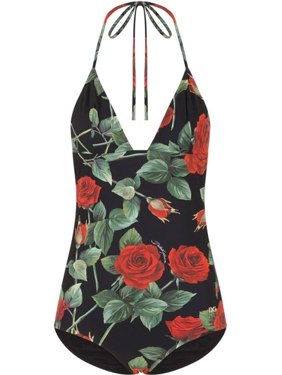 DOLCE & GABBANA ROSE-PRINT ONE-PIECE SWIMSUIT