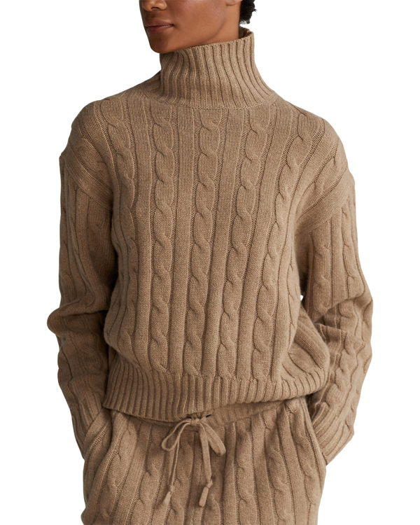 Shop Polo Ralph Lauren Wool-cashmere Cable Turtleneck Sweater In Camel Mel