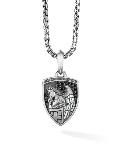 DAVID YURMAN MEN'S AMULETS ST. MICHAEL STERLING SILVER & PAVÉ BLACK DIAMOND PENDANT