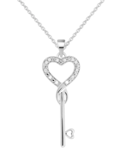 MACY'S DIAMOND HEART KEY 18" PENDANT NECKLACE (1/10 CT. T.W.) IN STERLING SILVER