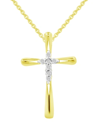 MACY'S DIAMOND CROSS 18" PENDANT NECKLACE (1/10 CT. T.W.) IN 14K GOLD-PLATED STERLING SILVER