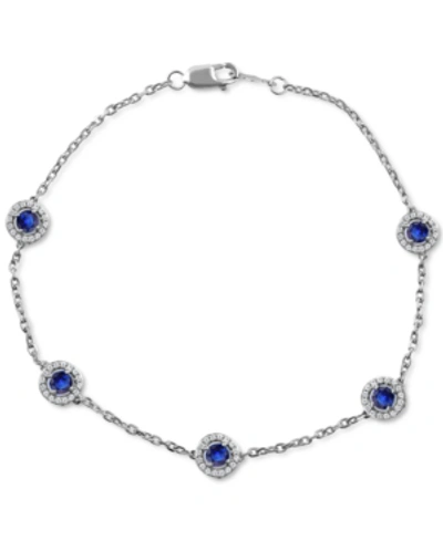 MACY'S SAPPHIRE (7/8 CT. T.W.) & DIAMOND (1/4 CT. T.W.) HALO CHAIN LINK BRACELET IN 14K WHITE GOLD (ALSO IN