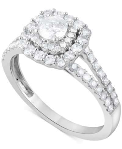 MACY'S DIAMOND DOUBLE HALO RING (1 CT. T.W.) IN 14K WHITE GOLD