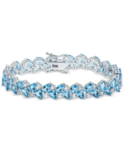 MACY'S SWISS BLUE TOPAZ (20 CT. T.W.) & WHITE TOPAZ (5-1/3 CT. T.W.) CLUSTER BRACELET IN STERLING SILVER