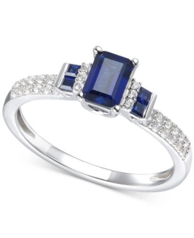 MACY'S SAPPHIRE (7/8 CT. T.W.) & DIAMOND (1/6 CT. T.W.) RING IN 14K WHITE GOLD (ALSO IN EMERALD & RUBY)
