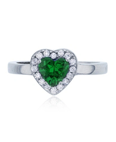 MACY'S RED, GREEN OR PURPLE HEART CUBIC ZIRCONIA HALO RING IN RHODIUM PLATED STERLING SILVER
