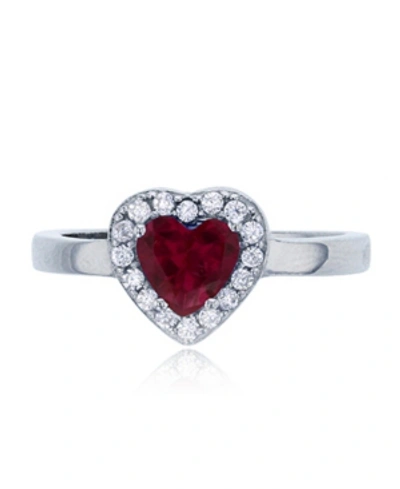 MACY'S RED, GREEN OR PURPLE HEART CUBIC ZIRCONIA HALO RING IN RHODIUM PLATED STERLING SILVER