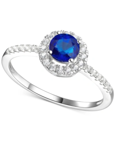 MACY'S SAPPHIRE (5/8 CT. T.W.) & DIAMOND (1/5 CT. T.W.) HALO RING IN 14K WHITE GOLD (ALSO IN EMERALD & RUBY