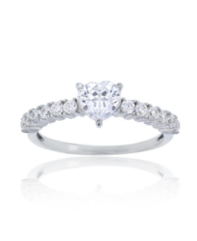 MACY'S RED, GREEN, PURPLE, OR WHITE HEART CUBIC ZIRCONIA RING IN RHODIUM PLATED STERLING SILVER