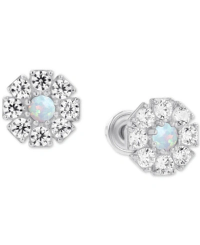 MACY'S LAB-GROWN OPAL (1/20 CT. T.W.) & LAB-GROWN WHITE SAPPHIRE (1/2 CT. T.W.) STUD EARRINGS