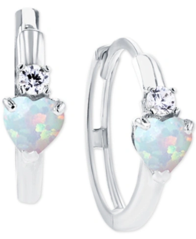 MACY'S LAB-GROWN OPAL (1/5 CT. T.W.) & LAB-GROWN WHITE SAPPHIRE (1/10 CT. T.W.) HEART SMALL HOOP EARRINGS, 
