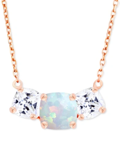 MACY'S LAB-GROWN OPAL (1/4 CT. T.W.) & LAB-GROWN WHITE SAPPHIRE (1 CT. T.W.) TRIPLE STONE 18" PENDANT NECKL