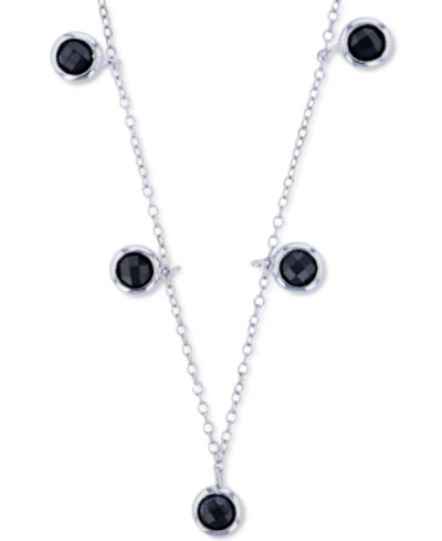 MACY'S BLACK SPINEL BEZEL DANGLE 18" STATEMENT NECKLACE (1-3/8 CT. T.W.) IN STERLING SILVER