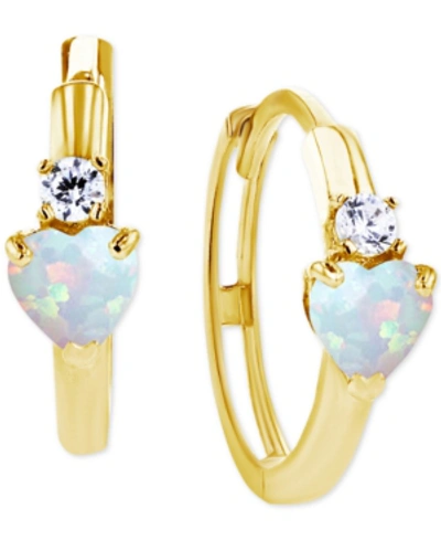 MACY'S LAB-GROWN OPAL (1/5 CT. T.W.) & LAB-GROWN WHITE SAPPHIRE (1/10 CT. T.W.) HEART SMALL HOOP EARRINGS, 