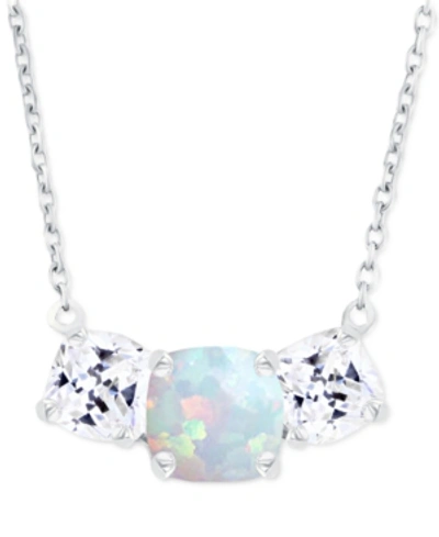 MACY'S LAB-GROWN OPAL (1/4 CT. T.W.) & LAB-GROWN WHITE SAPPHIRE (1 CT. T.W.) TRIPLE STONE 18" PENDANT NECKL