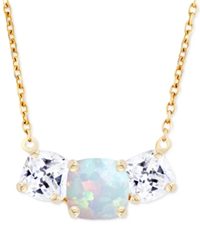MACY'S LAB-GROWN OPAL (1/4 CT. T.W.) & LAB-GROWN WHITE SAPPHIRE (1 CT. T.W.) TRIPLE STONE 18" PENDANT NECKL