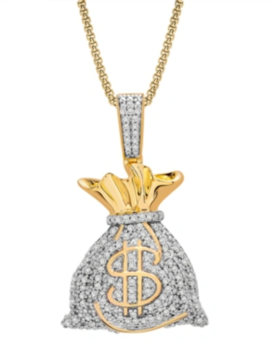 MACY'S MEN'S DIAMOND MONEYBAG 22" PENDANT NECKLACE (1/2 CT. T.W.) IN 14K GOLD-PLATED STERLING SILVER