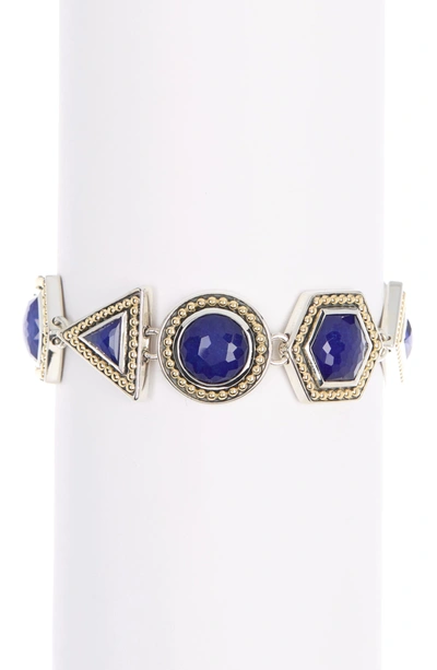 LAGOS 18K GOLD & STERLING SILVER LAPIS TREASURE CHEST BRACELET