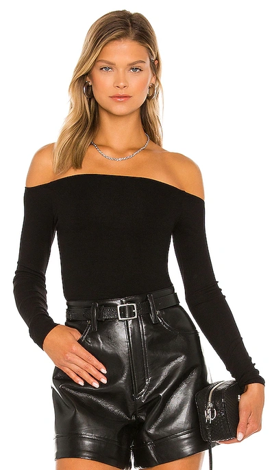 ENZA COSTA SILK RIB OFF THE SHOULDER LONG SLEEVE TOP