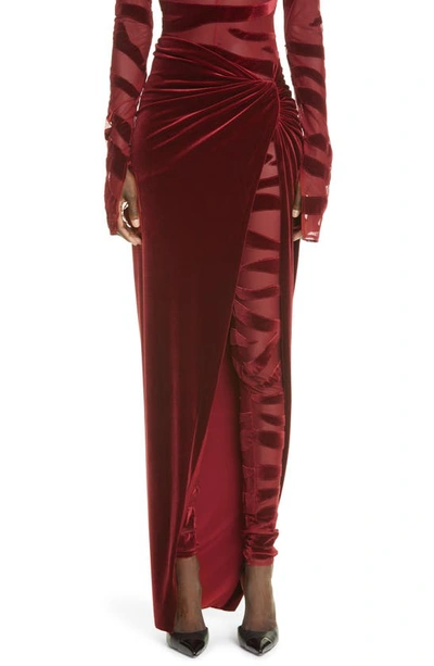 LAQUAN SMITH KNOT FRONT VELVET WRAP SKIRT