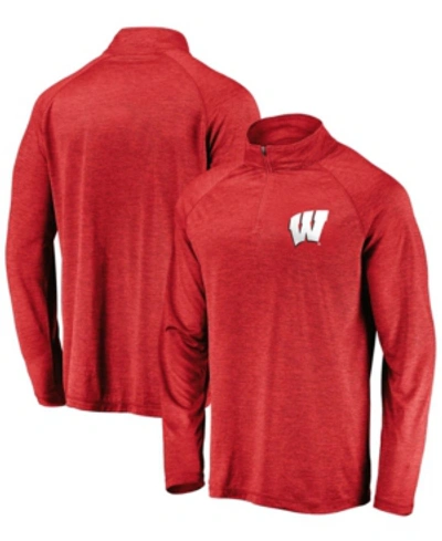 FANATICS MEN'S RED WISCONSIN BADGERS PRIMARY LOGO STRIATED RAGLAN QUARTER-ZIP JACKET