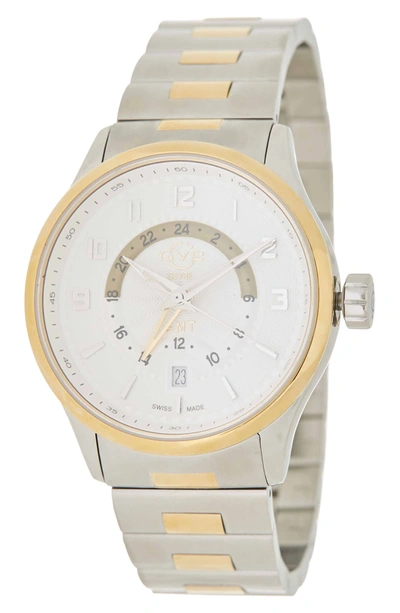 GEVRIL GIROMONDO TWO-TONE MULTIFUNCTION BRACELET WATCH, 40MM