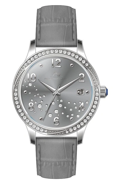 PORSAMO BLEU PORSAMO BLEU RUBY SUNRAY CROC EMBOSSED LEATHER STRAP WATCH, 34MM