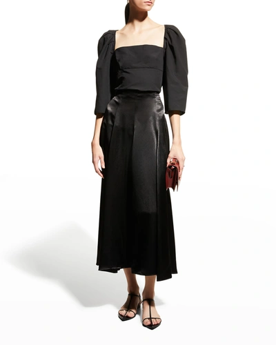 VINCE SQUARE-NECK DRAPED 3/4-SLEEVE TOP