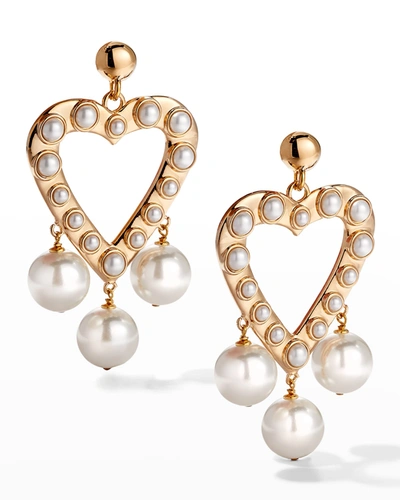 CAROLINA HERRERA LARGE HEART FAUX-PEARL DROP EARRINGS
