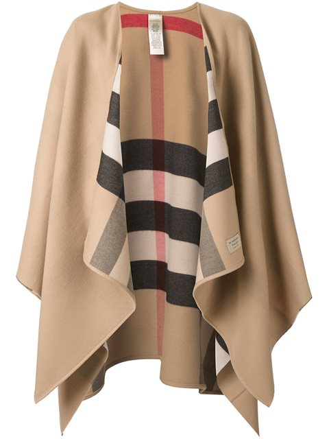 Shop Burberry Reversible Check Merino Wool Poncho - Brown